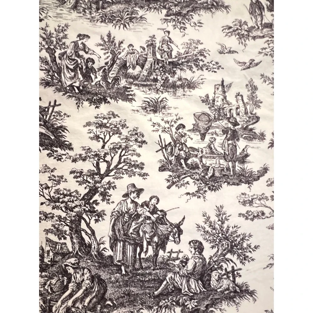 VTG Toile de Jouy Reversible Duvet Cover Black White Houndstooth French Country